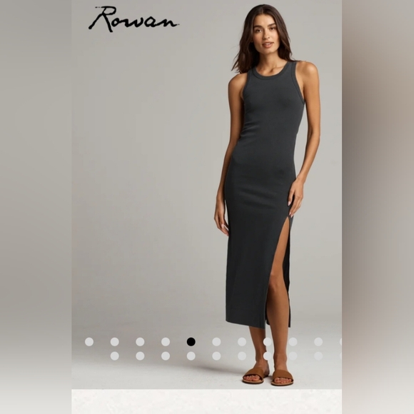 Rowan Dresses & Skirts - Rowan Dylan Knit Maxi Dress Faded Black Ribbed Side Slit American Made XS
